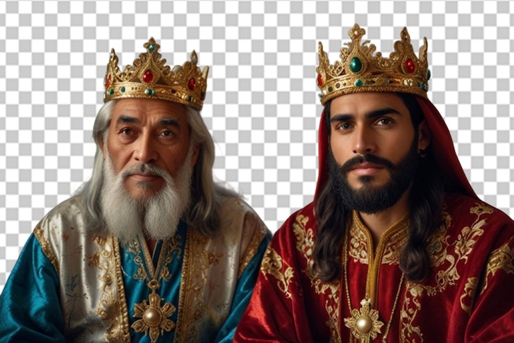 PSD primer plano de los tres reyes con un regalo de navidad
