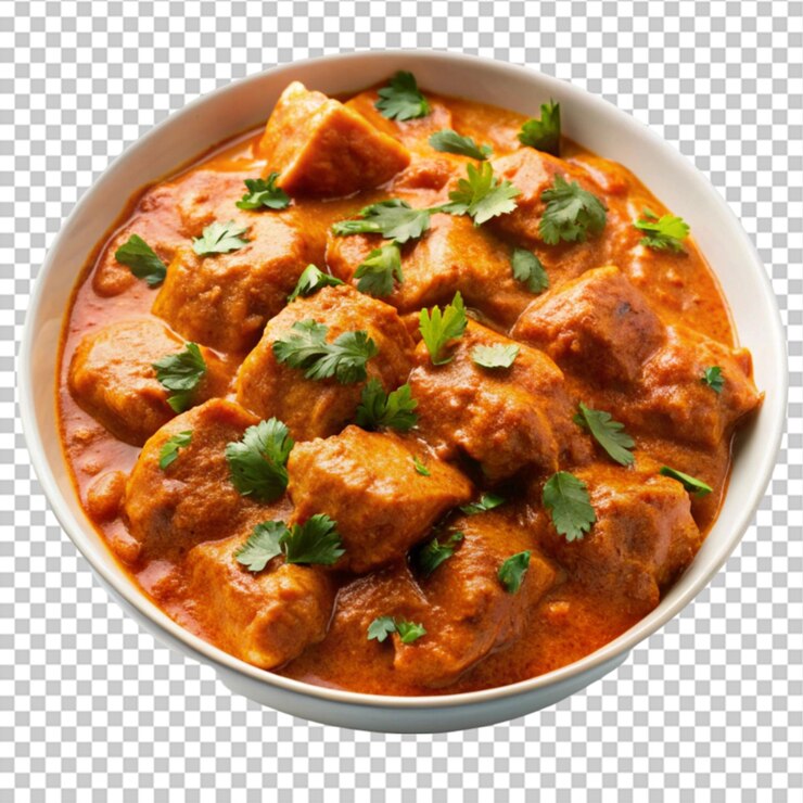 PSD primo piano del delizioso pollo tikka masala su bianco