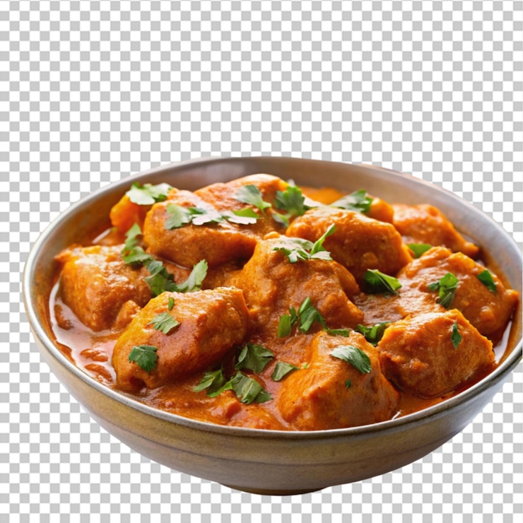 PSD primo piano del delizioso pollo tikka masala su bianco