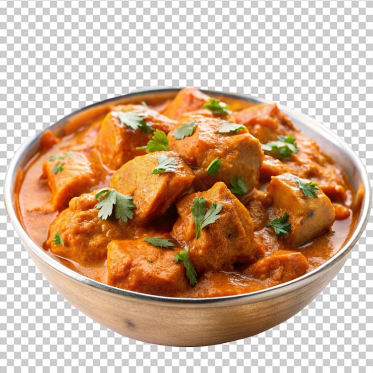 PSD primo piano del delizioso pollo tikka masala su bianco