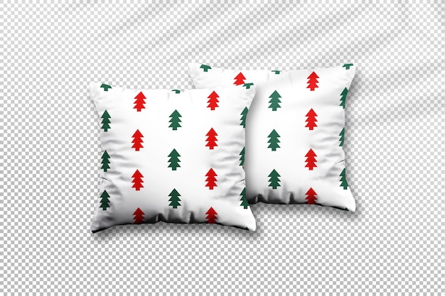 Primo piano sul design del mockup del cuscino di natale con l'ombra delle foglie di palma