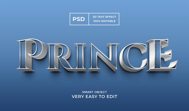 Prince métallique effet de texte 3d modifiable psd