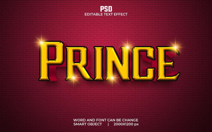PSD príncipe 3d efecto de texto editable psd premium con fondo