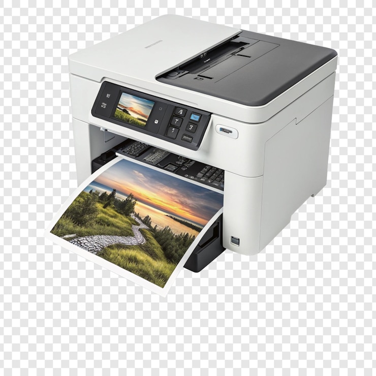 PSD printer isolated on transparent background for office