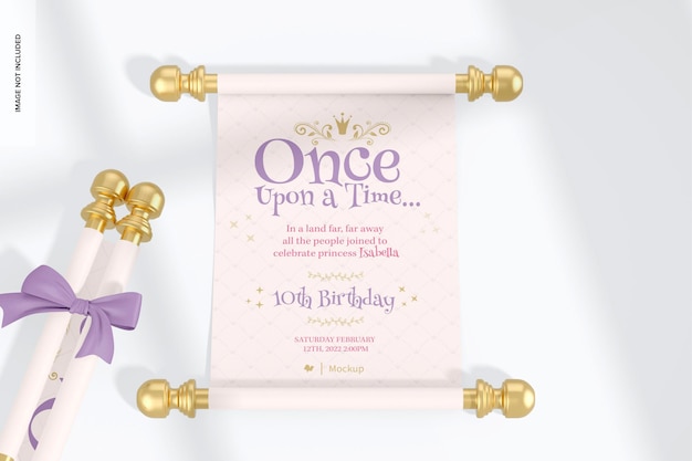 Prinzessin invitation roll mockup, ansicht von oben