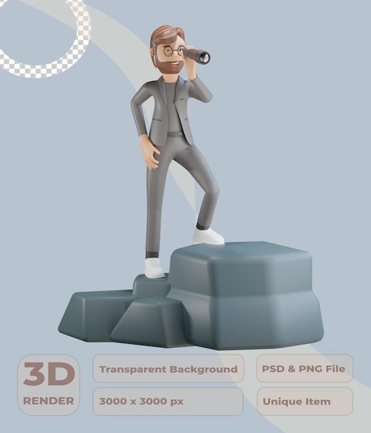 Prismáticos del uso del carácter del hombre de negocios 3d