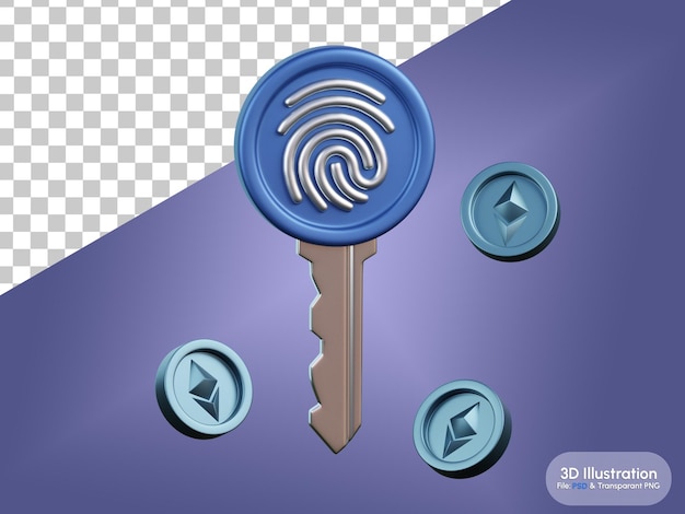 Privater schlüssel der kryptowährung ethereum 3d-illustration