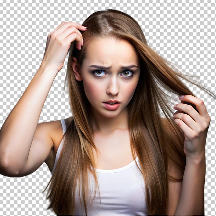 PSD problema de perda de cabelo jovem garota bonita