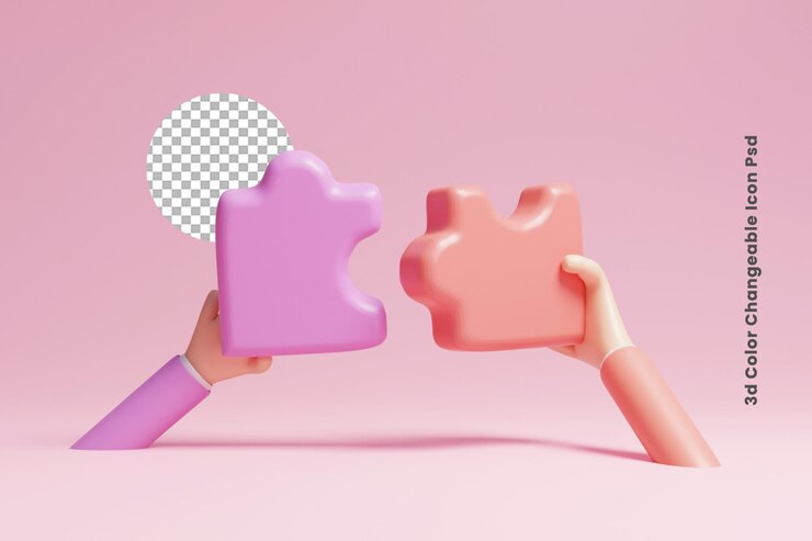 PSD problema de rompecabezas 3d resolver icono de concepto de símbolo con mano o problema de negocio 3d resolver con equipo