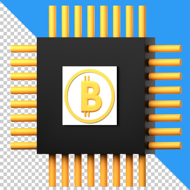 Procesador de Bitcoin aislado en el transparente en el fondo