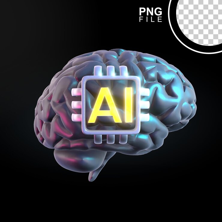 PSD procesador de cerebro de inteligencia artificial diseño de íconos en 3d
