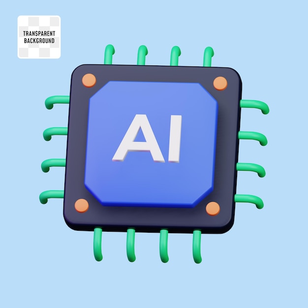 Procesador de chip de computadora AI para concepto de cerebro digital de inteligencia artificial diseño de ilustración de icono 3d
