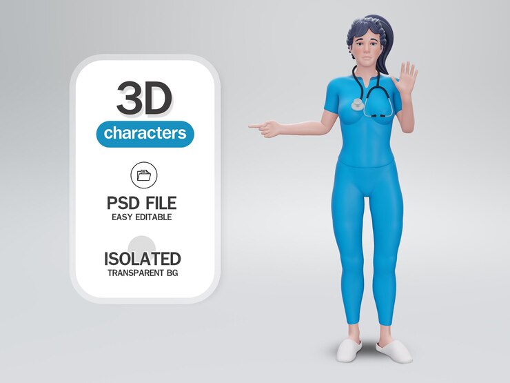 PSD procesamiento 3d doctor en medicina mujer señalando. clip art médico aislado sobre fondo blanco.