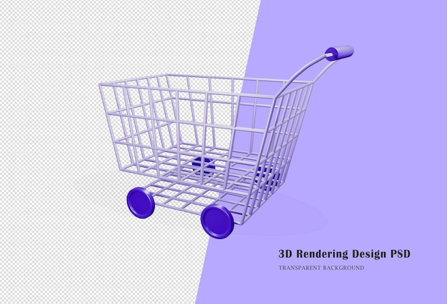 PSD procesamiento en 3d icono de cesta o carrito de la compra. carro de compras aislado en diseño simple en renderizado 3d.