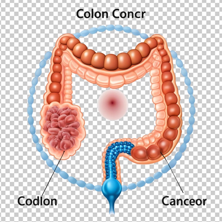 PSD proceso de colon y cáncer en un fondo transparente