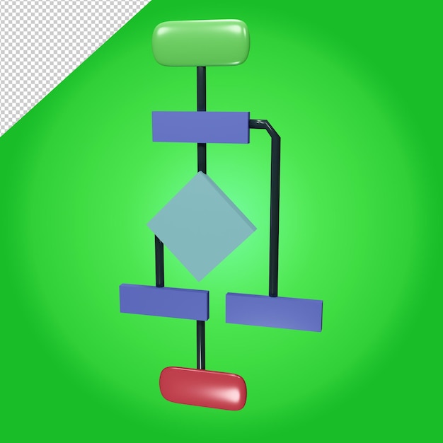 PSD proceso de diagrama de flujo desde el principio hasta el final ilustración 3d