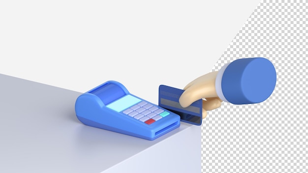 Proceso de pago de terminal POS render 3d