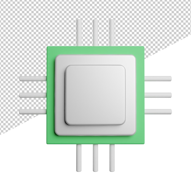 PSD processeur cpu composant vue de face icône 3d rendu illustration sur fond transparent