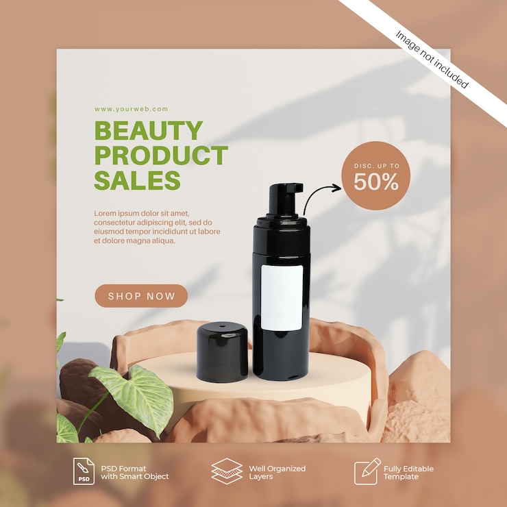 PSD prodotti per la bellezza, la cosmetica e la cura della pelle, vendita promozionale, post sui social media