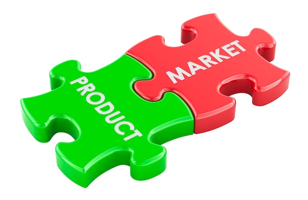 Product and Market puzzle pieces 3D rendering isolated on transparent background