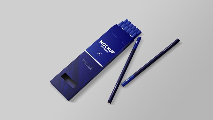 un producto azul y blanco está al lado de una pluma