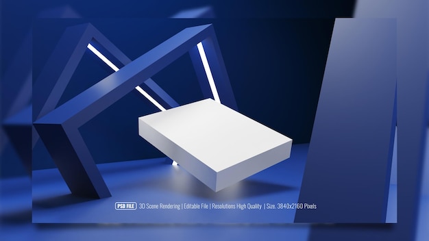 Producto de visualización de podio de representación 3D geométrico abstracto moderno futurista con fondo de color azul