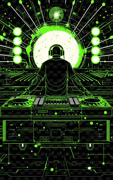 PSD productor de música electrónica actuando en un escenario futurista w ilustración vectorial idea de póster de música