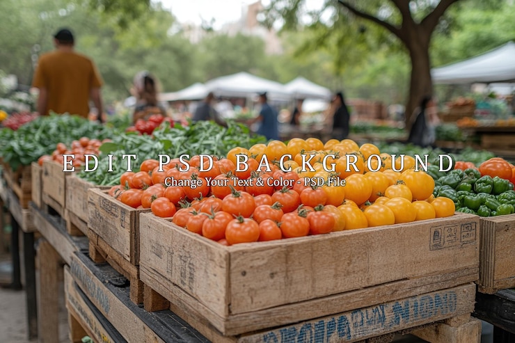 PSD productos frescos en un mercado de agricultores