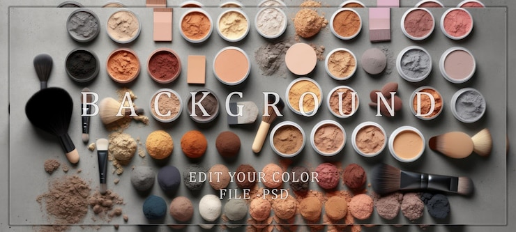 PSD productos y herramientas de maquillaje expuestos