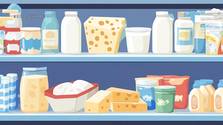 PSD productos lácteos y quesos en las estanterías de los refrigeradores