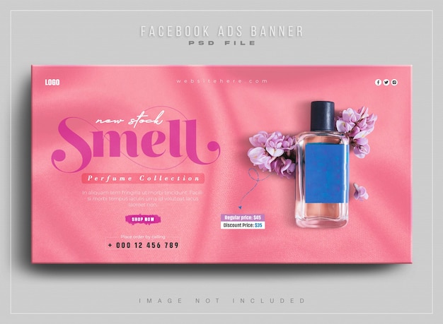 PSD productos de venta de perfumes publicación de anuncios de facebook diseño de banner web