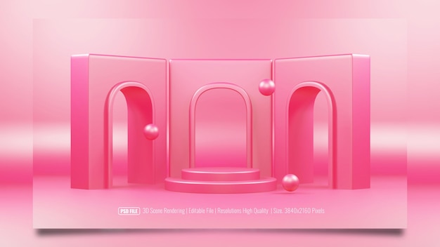 Produit D'affichage De Podium De Scène De Rendu 3d Moderne Avec Fond De Couleur Rose