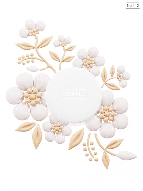PSD produit cosmétique et fond de teint en forme de fleur sur blanc