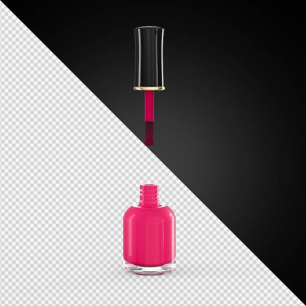 Produit de vernis à ongles rose Photographie 3d d'un flacon en verre avec illustration 3d d'un capuchon en laque noire