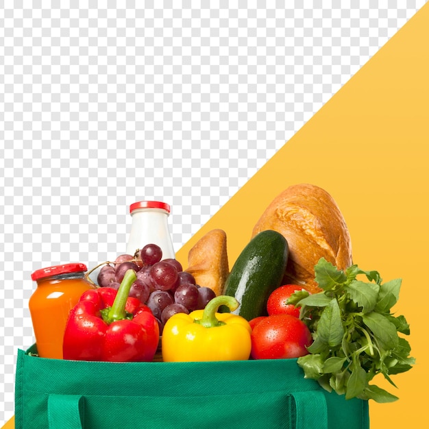 des produits d'épicerie dans un sac d'achat vert