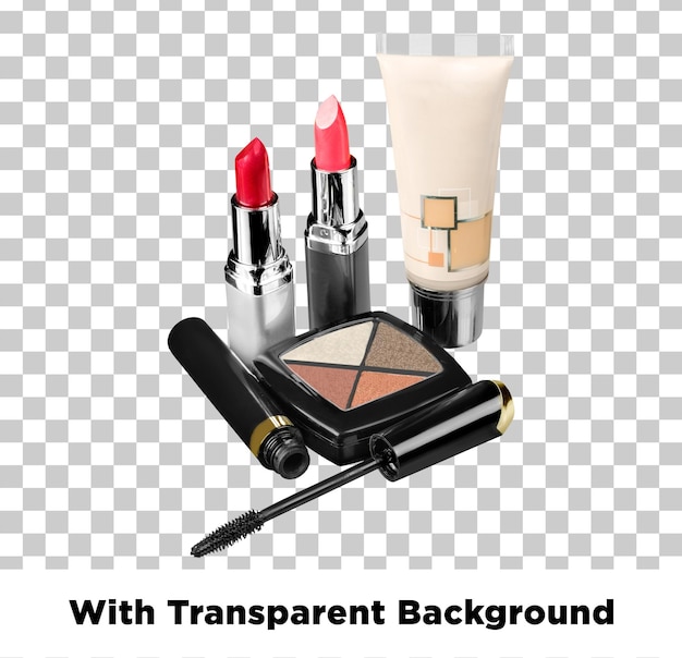 Produits de maquillage sur fond transparent