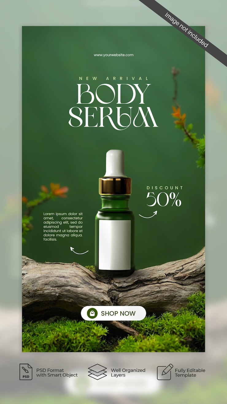 PSD produkt schönheit grüne kosmetik und hautpflege werbung verkauf social media story und banner 01