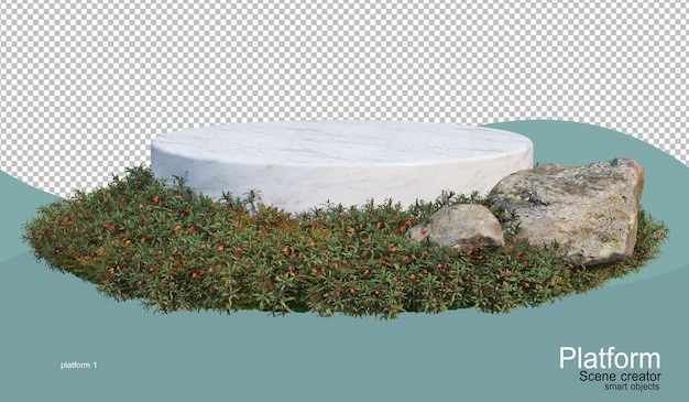 Produktpräsentationsständer In einem Blumengarten mit einer anderen Natur