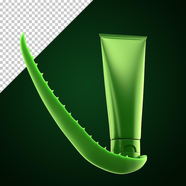 Produktverpackung ätherisches aloe vera-ölextrakt mit aloevera-blatt isolierte psd-vorlage 3d-illustration