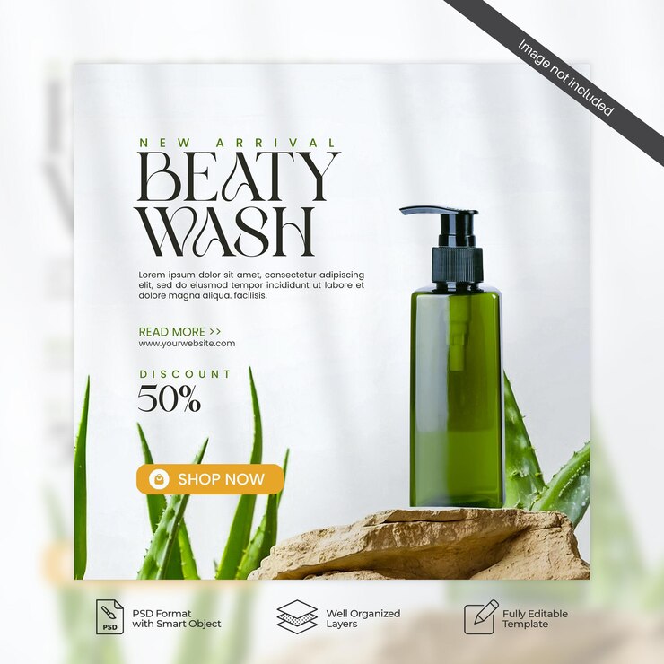 PSD produto beleza cosmética verde e cuidados com a pele promoção venda mídia social post 04