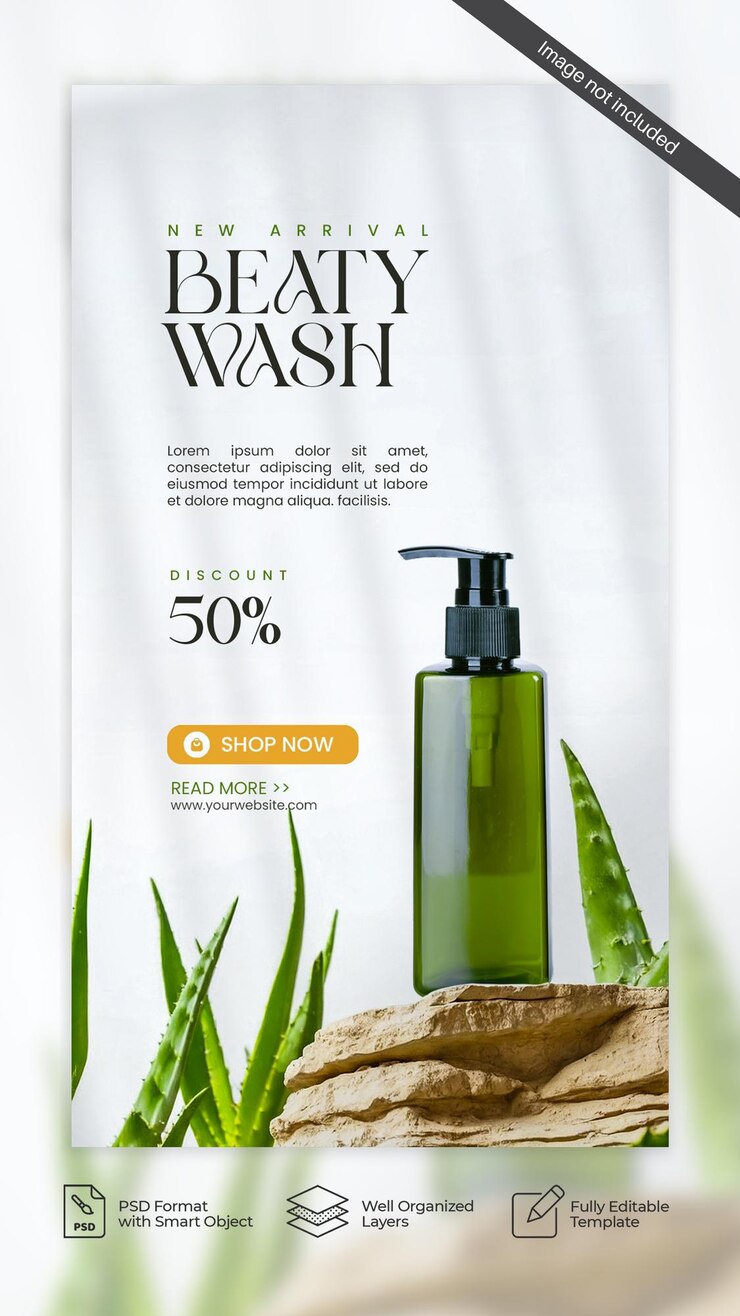 PSD produto beleza cosmética verde e cuidados com a pele promoção venda social media história e banner 04