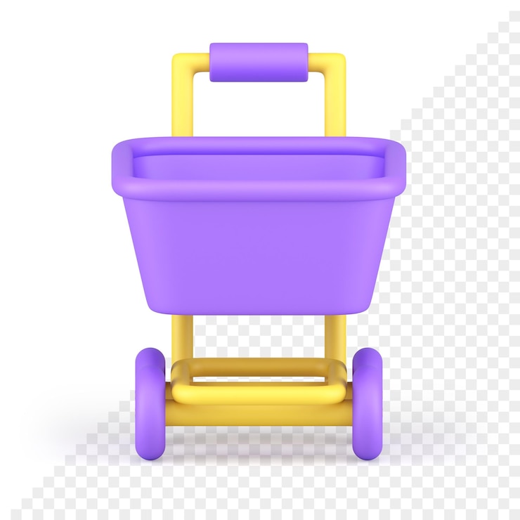 PSD produto de equipamento de transporte de compras de hipermercado carregando ícone 3d realista de vista frontal