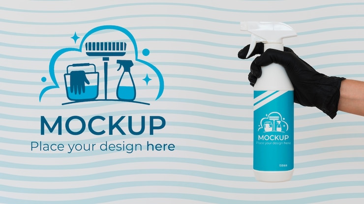 PSD produto de limpeza de vista frontal com embalagem de mock-up