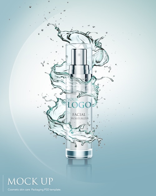 Produto hidratante cosmético com salpico de água