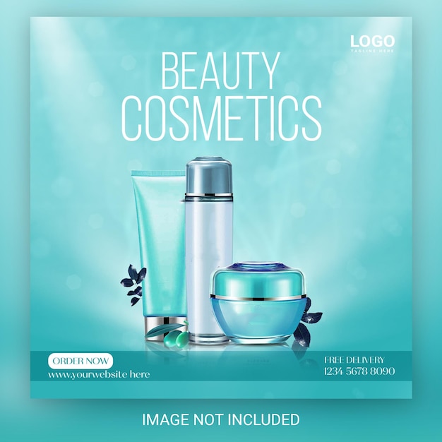 Produtos de beleza cosméticos Promoção mídia social Instagram e facebook post quadrado design de banner
