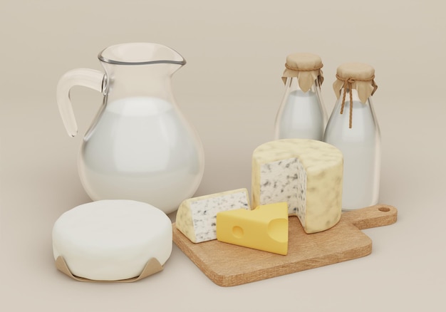 produtos lácteos imagem de estúdio gráfico 3D