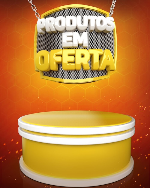 PSD produtos na cena 3d da oferta com pódio e selo texto venda vendas comércio a retalho