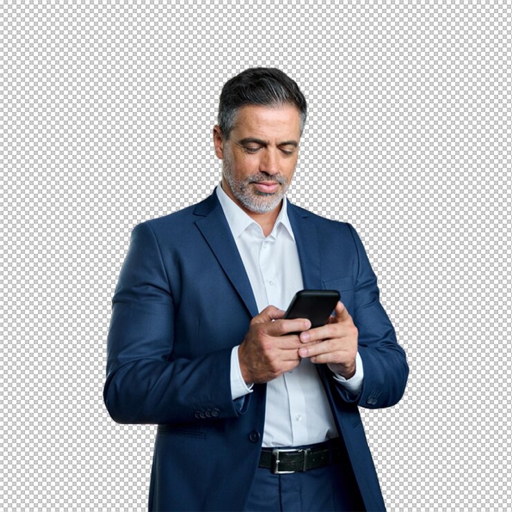 PSD profesional de negocios usando un teléfono inteligente capturado en un entorno formal