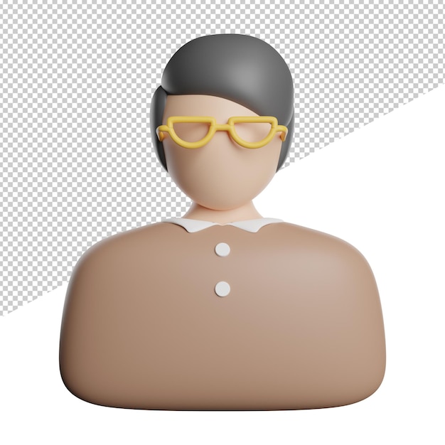 Profesor Estudio Aprendizaje vista frontal 3d renderizado icono ilustración avatar sobre fondo transparente