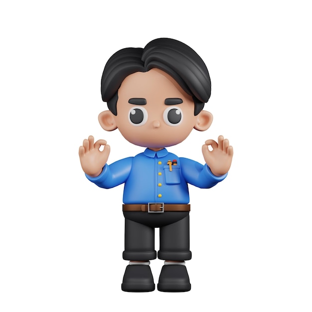 PSD profesor de personaje 3d dando pose de gesto de mano ok